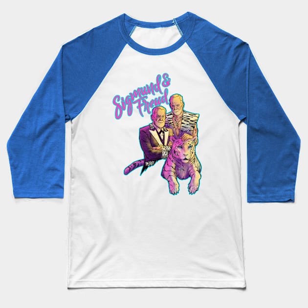 Sigmund & Freud (Curious Blue) Baseball T-Shirt by Cyborg One